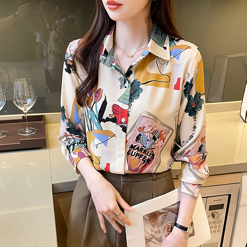 New Arrival Women\'s Blusa Mujer for Spring Autumn Fashion Trendy Print Ladies\' Button-Down Shirt for Work and Casual