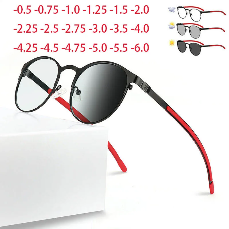 

Retro Round Alloy Frame Photochromism Eyeglasses Myopia Glasses Outdoor UV Protection Diopter -0.5 -1.0 -1.5 -2.0 To -6.0