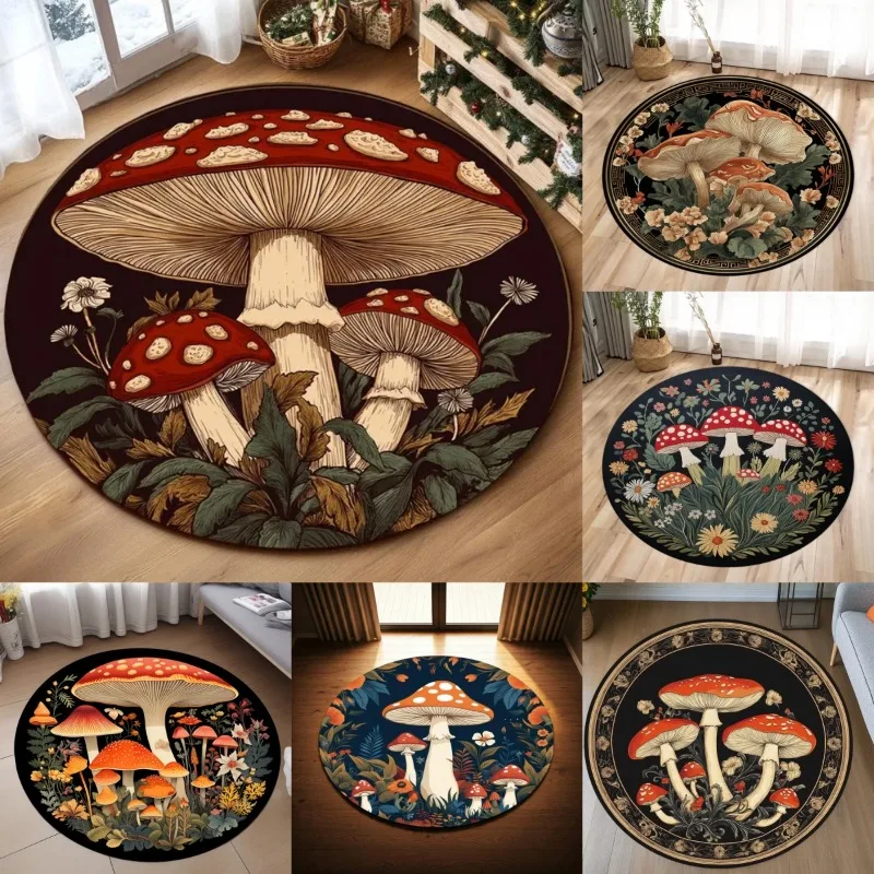 1pc Round Rug Enchanted Mushroom King Non-slip Rug Entrance Mat for Home Living Room Bedroom Decor Carpet The Magical Forest