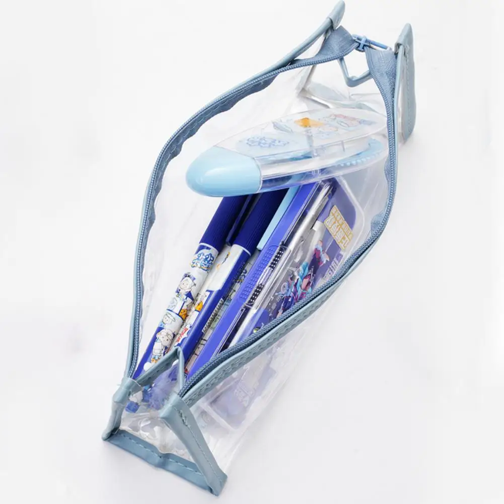 Bolsa de lápis de cor sólida, transparente, com zíper, à prova d'água, armazenamento de maquiagem, estudantes, papelaria para escola