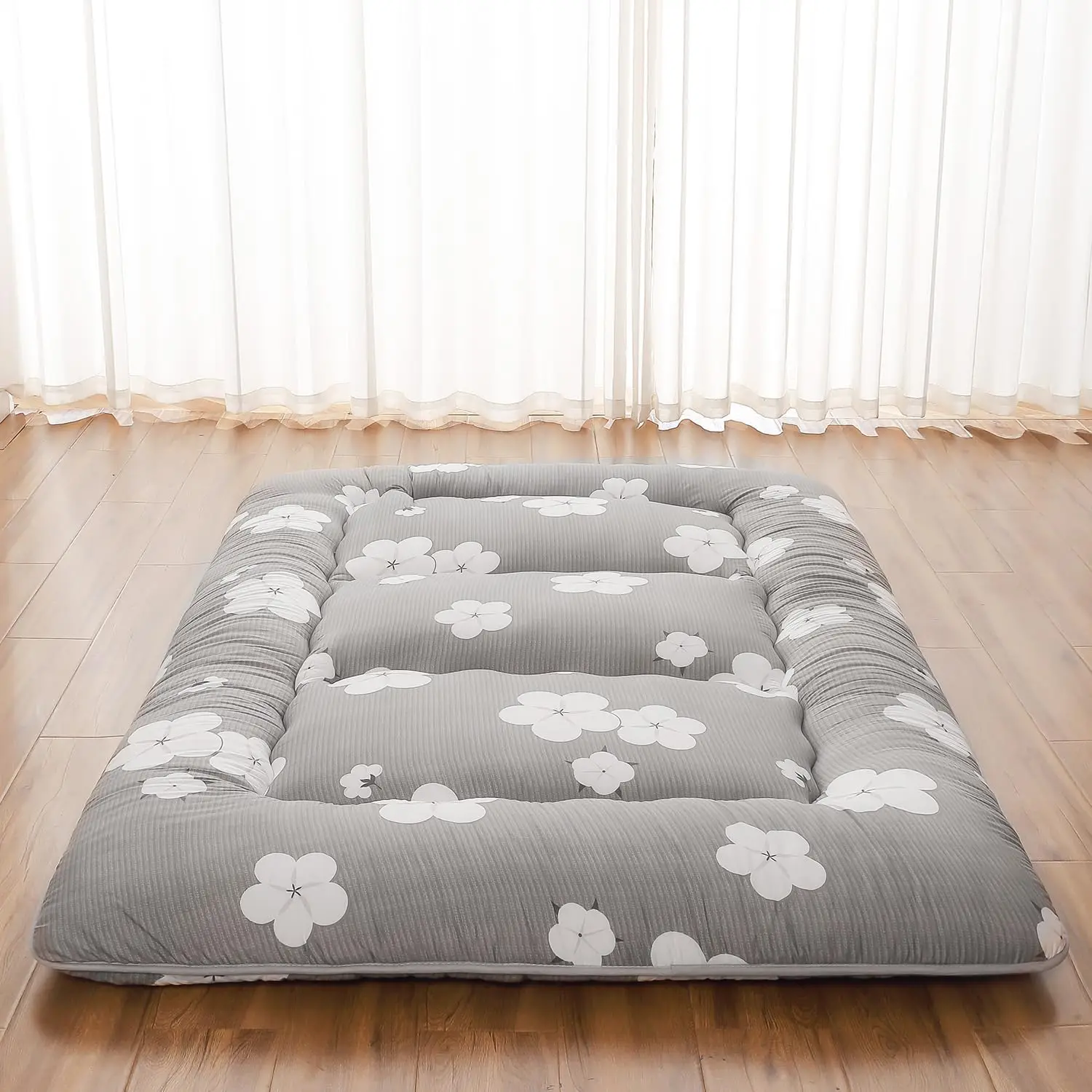 

Japanese Floor Futon Mattress with Storage Bag, Washable Cover, Full Size Grey Cotton for Guest Room