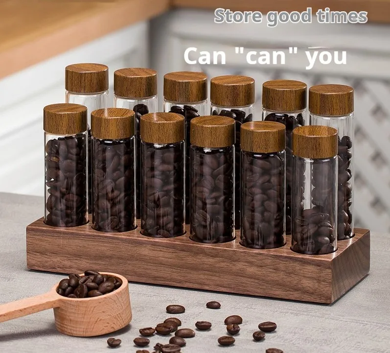 

High Borosilicate Glass Storage Bottle Storage, Walnut Display Rack, Coffee Bean Packaging Test Tube, Fragrance Sealed Jar