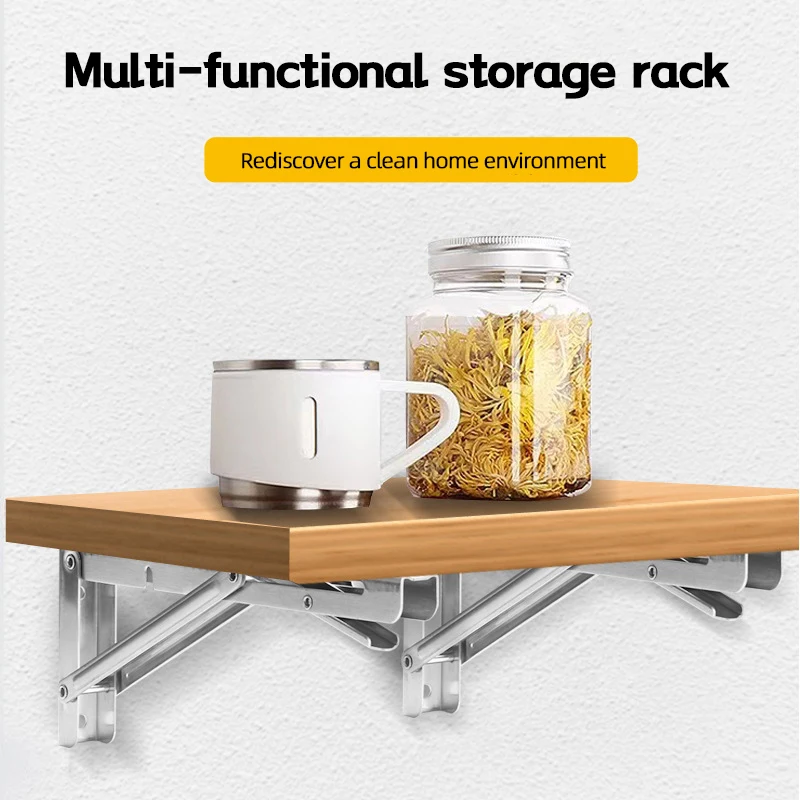 8inch 2pcs Heavy Duty Folding Shelf Brackets Triangle Straight Billy bracket Wall Mounted Bench Table with Screws