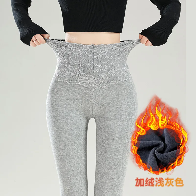 Fleece Modal Leggings Women Lace Patchwork High Waist Stretch Tights Pants Skin-friendly Fabric Prevent Cold Thick Warm Leggings