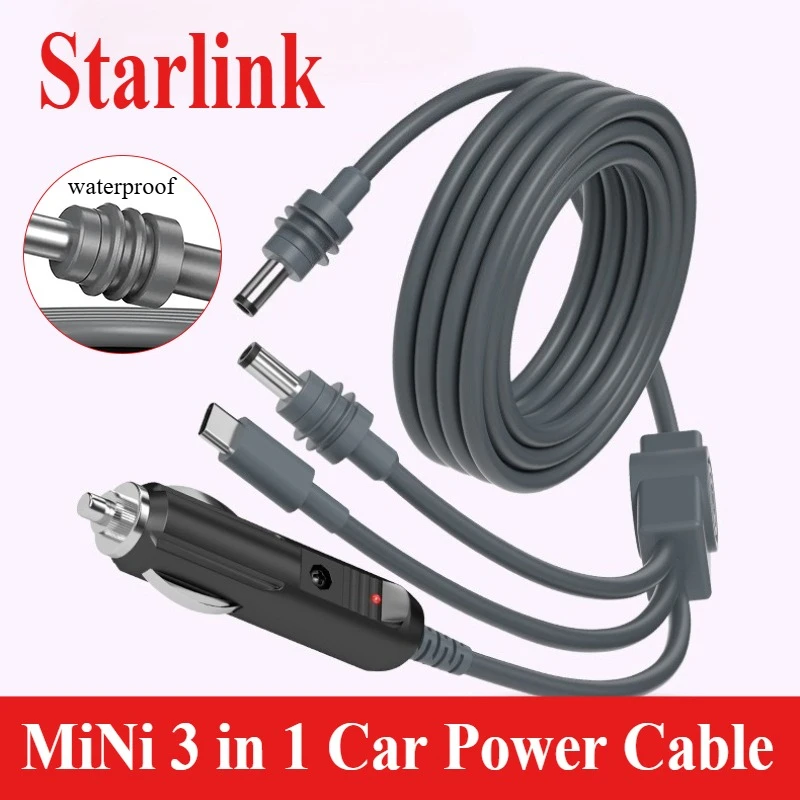 

Мини-кабель питания Starlink 3-в-1, автомобильное зарядное устройство, водонепроницаемый разъем-разъем USB-C к постоянному току, шнур питания, адаптер прикуривателя, провод