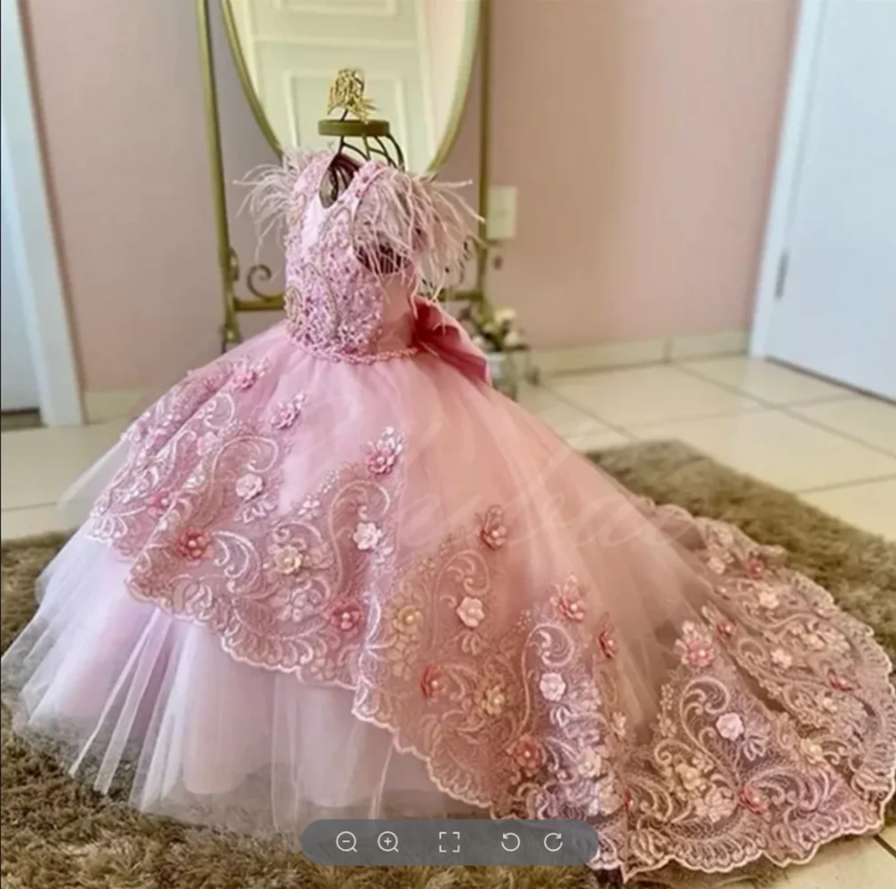 Flower Girl Dresses For Weddings Vestidos Daminha Kids Pageant Ball Gowns Feathers First Communion Dresses For Girls