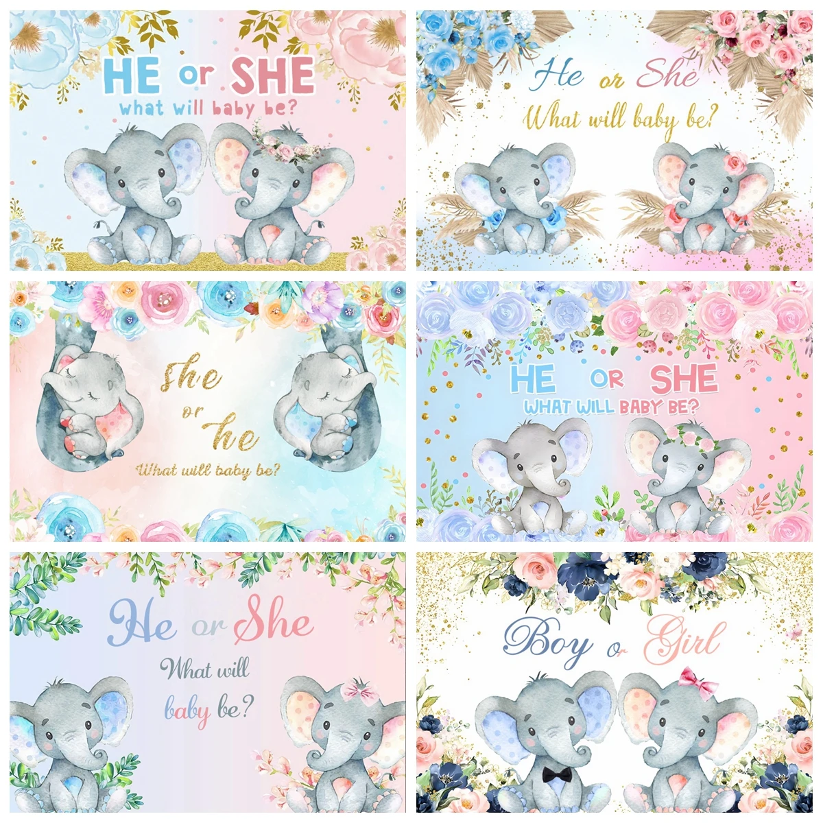 การเปิดเผยเพศฉากหลังถ่ายภาพเด็กแรกเกิดสไตล์โบฮีเมียนดอกไม้การ์ตูนช้างสำหรับเด็กชายหรือเด็กหญิงพื้นหลังรูปฝักบัวเด็ก