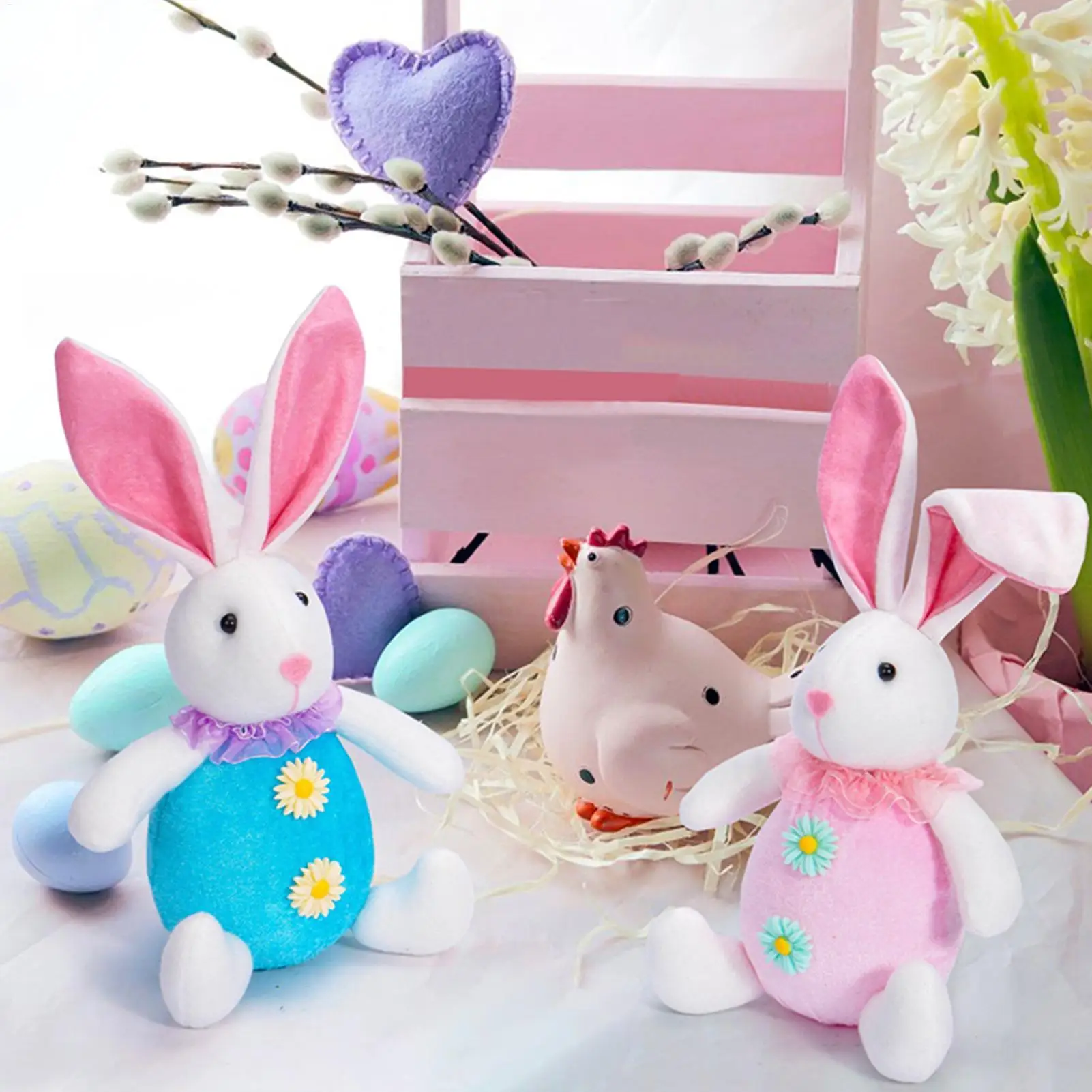 ตุ๊กตากระต่ายอีสเตอร์มีไฟ LED ของเล่นตุ๊กตากระต่ายนุ่มๆ ทำมือ ของตกแต่งโต๊ะทำงานสำหรับเด็ก