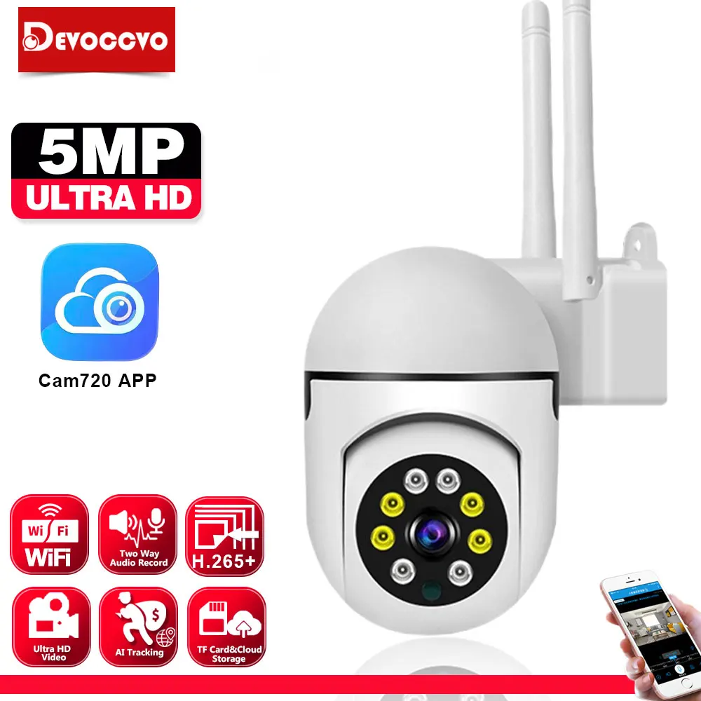 

5MP Wi-Fi PTZ камера видеонаблюдения для дома, полноцветная камера ночного видения, беспроводная умная камера видеонаблюдения с автоматическим отслеживанием, радионяня