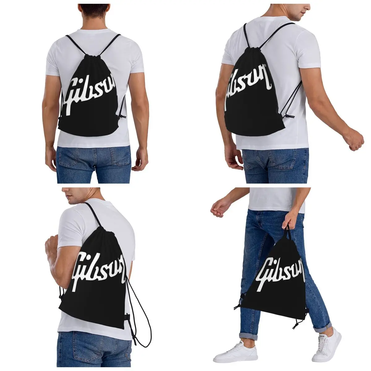 Guitar Gibson Logo Backpacks Multi-function Drawstring Bags Sports Bag Book Bags for Travel Students