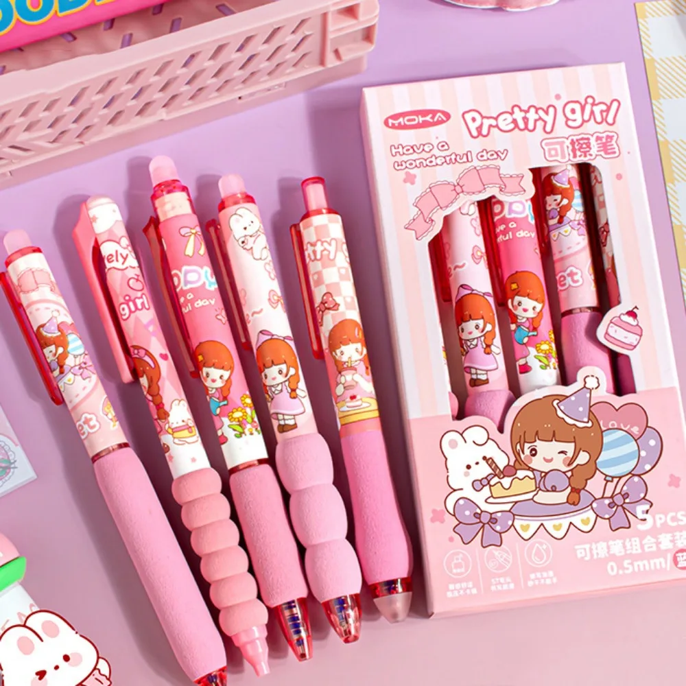 

5pcs Creative Blue Ink Erasable Pens INS 0.5mm Erasable Gel Pen Aesthetic Cute Neutral Pen Writing Supplies