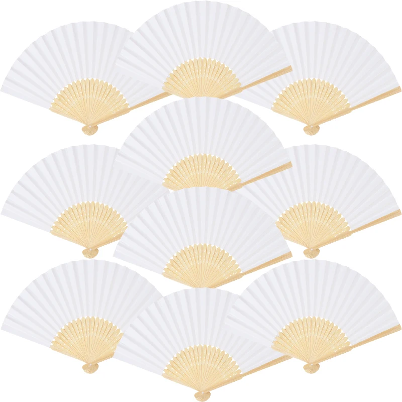 

10/20pcs White Foldable Paper Fan White Handheld Fans Portable Chinese Bamboo Fans Wedding Gifts for Birthday Party Home Decor