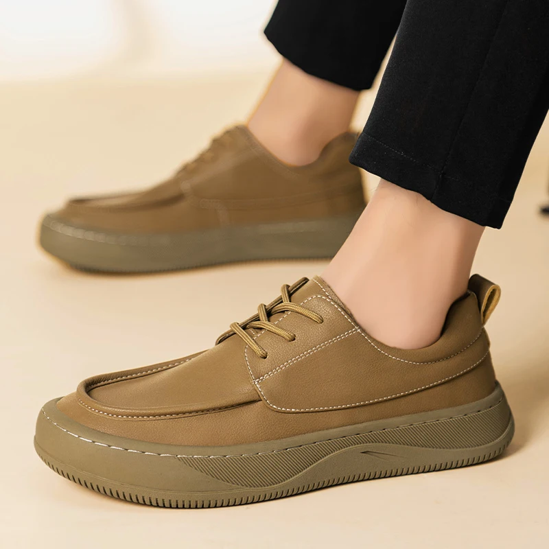 Casual men's leather shoes Comfortable classic and versatile style Leisure Business Office Quality outdoor street shoes Black image 5