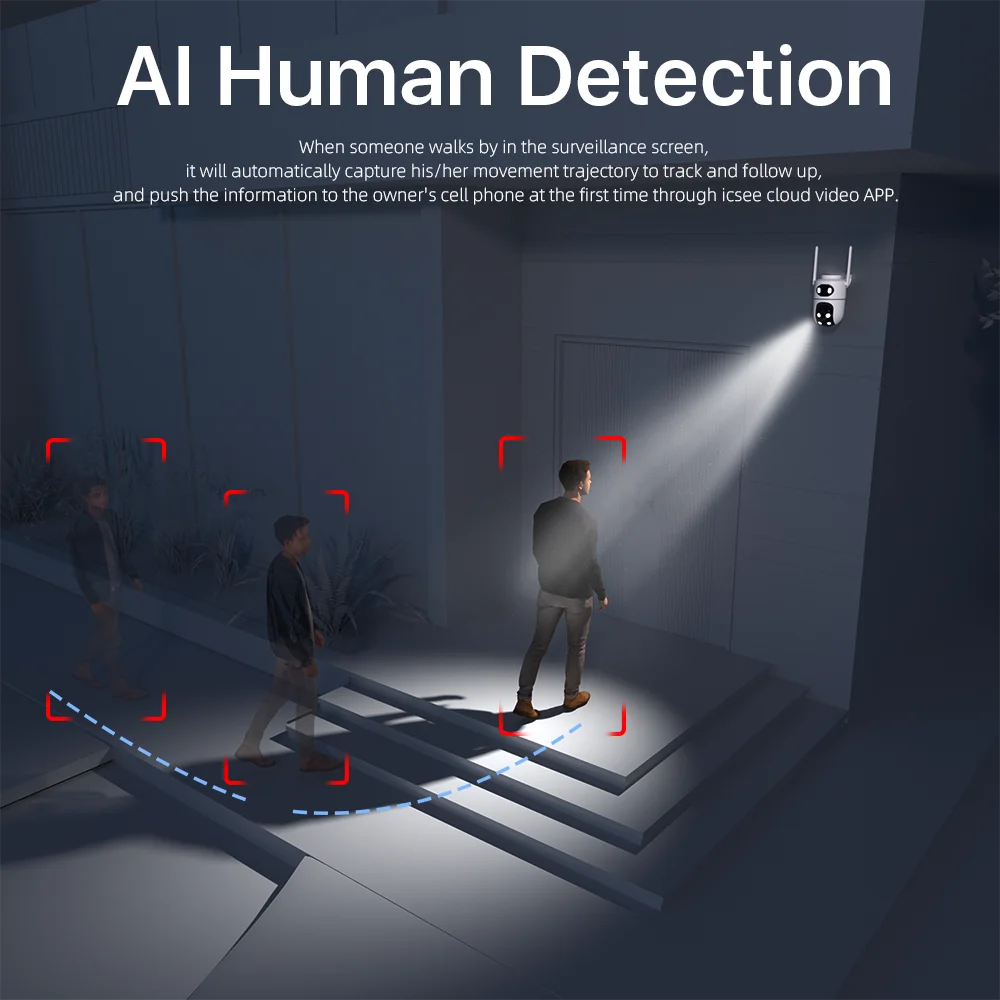 屋外ワイヤレス 4K 8MP HD セキュリティ IP カメラデュアルレンズ外部 Wifi PTZ カメラ自動追跡街路監視カメラ iCsee