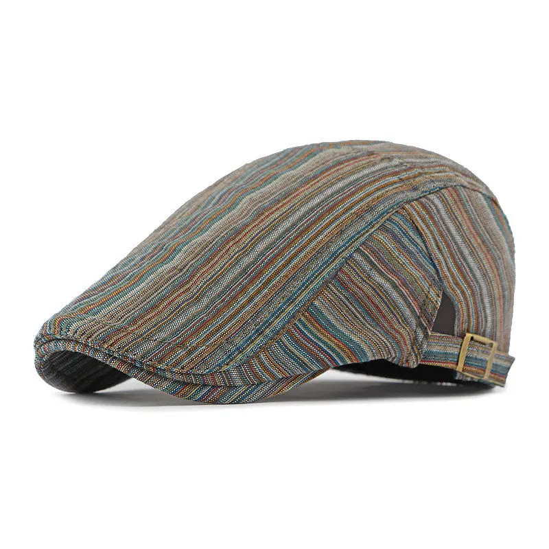 Four Seasons Cotton Stripe Print Newsboy Caps Flat Peaked Cap Men and Women Painter Beret Hats 163