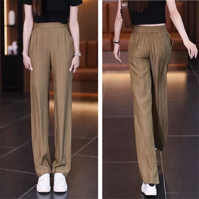 Ice Silk Trouses Wide Leg Pants For Women Summer Pants Thin High End Light Luxury Women Straight Leg Pants  Loose Casual Pants