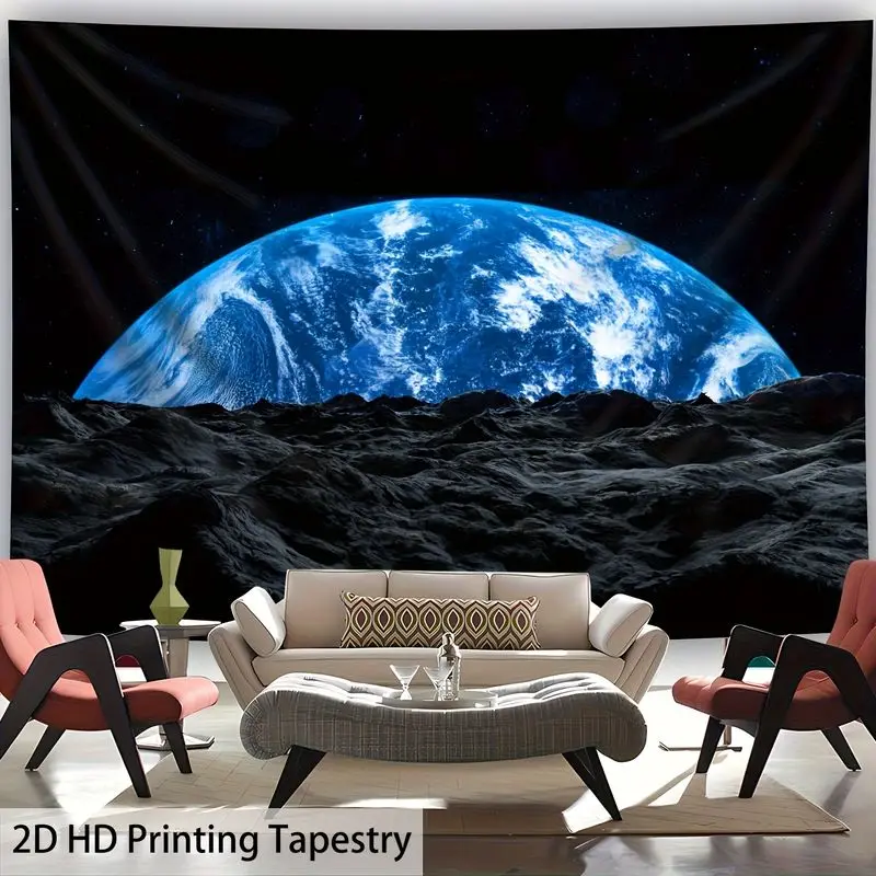 VIKAMA Wandteppich mit Mondoberflächen-Ansichten, Erde, Universum, Sternenhimmel, kosmischer Wandbehang für Schlafzimmer, Wohnzimmer, Wohnheim