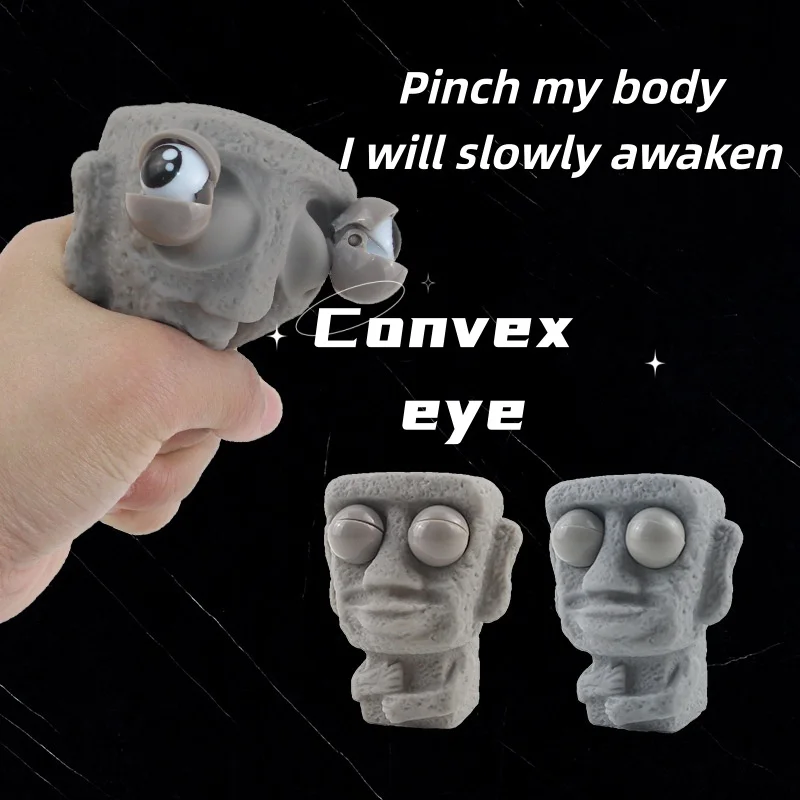 يطلق الرجل الحجري لعبة الضغط على انتعاش ببطء تمثال موي الناعم يضغط العينين التعبير المهتم يراخ الإجهاد هدية الأطفال