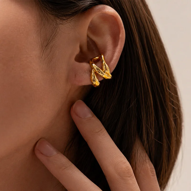 Neova Abstract Twist Gold Ear Cuff Sculptural Knot Clip On Cartilage Earring Modern Statement Jewelry for Women