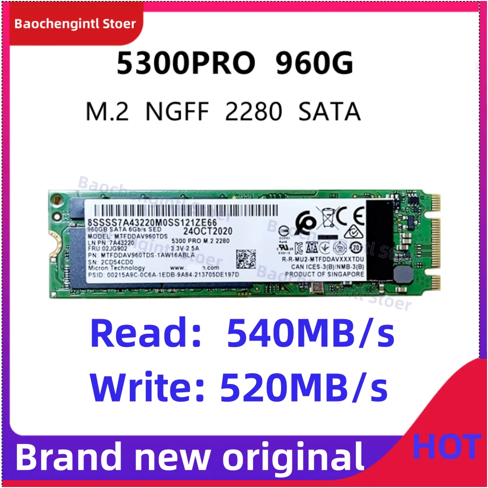 

5300PRO 240 ГБ 480 ГБ 960 ГБ 1,92 ТБ M.2 NGFF SATS 6 Гбит/с 2280 Уровень корпоративного SSD 5300 Новый оригинальный для твердотельного накопителя Micron