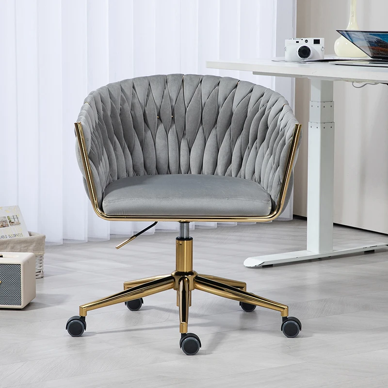 Modern design the backrest is hand-woven Office chair,Vanity chairs with wheels,Height adjustable,360°swivel for bedroom, living