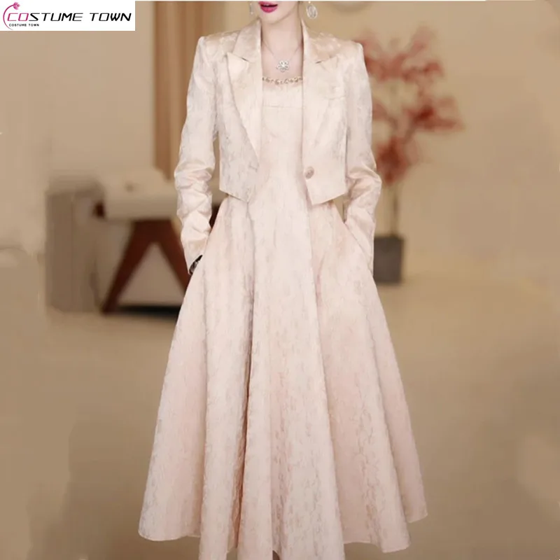 

Fashionable Chinese style retro autumn and winter new high-end slim fit camisole dress+fashionable suit jacket