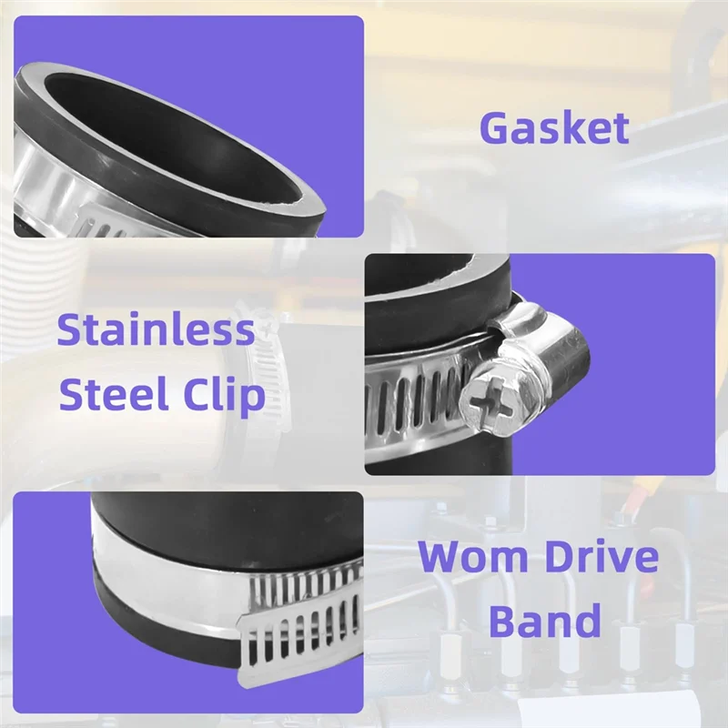 A93Z 2個 2インチ x 100mm フレキシブルTPEカップリング ステンレス鋼クランプ付き 高温耐性 集塵パイプコネクタ用