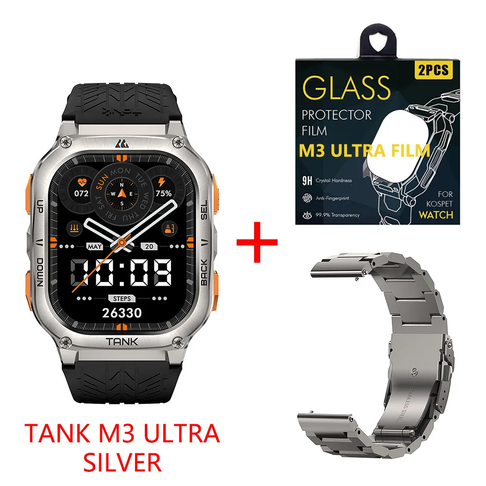 KOSPET TANK M3 Ultra GPS Smart Watch voor heren 5ATM Waterdicht Bluetooth-oproep Hartslag Duiken Skiën Wandelen voor Android iOS