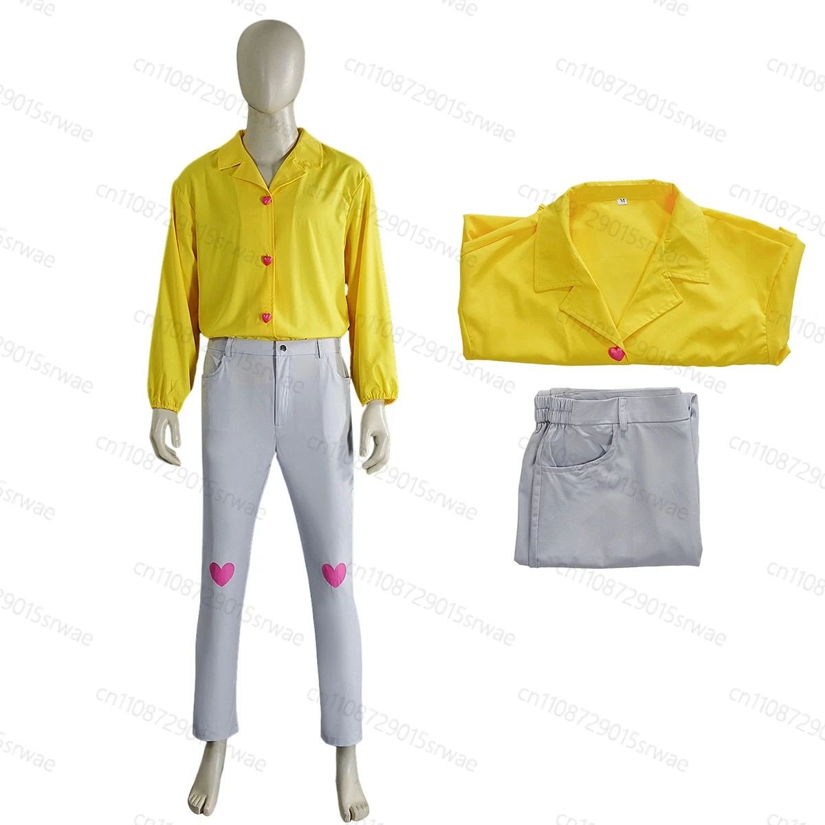 

Kids Adults Kpop Saja Boys Cosplay Romance Cosplay Anime Costume Korea Boy Groups Idol ellow Heart long-sleeve Shirt Pants suits