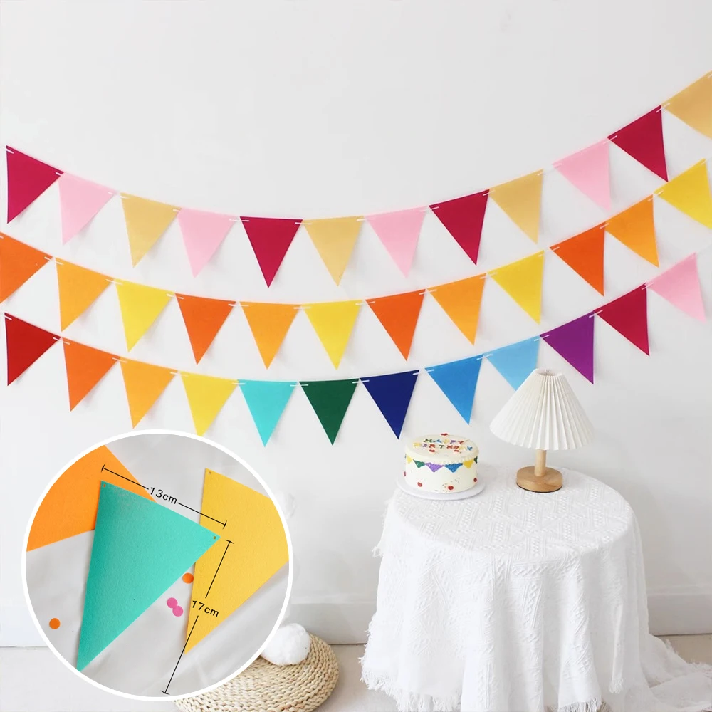 13×17cm Felt Birthday Party Triangle Flag Children\'s Birthday Party Wedding Festival Celebration Baby Shower Decor Felt Flags