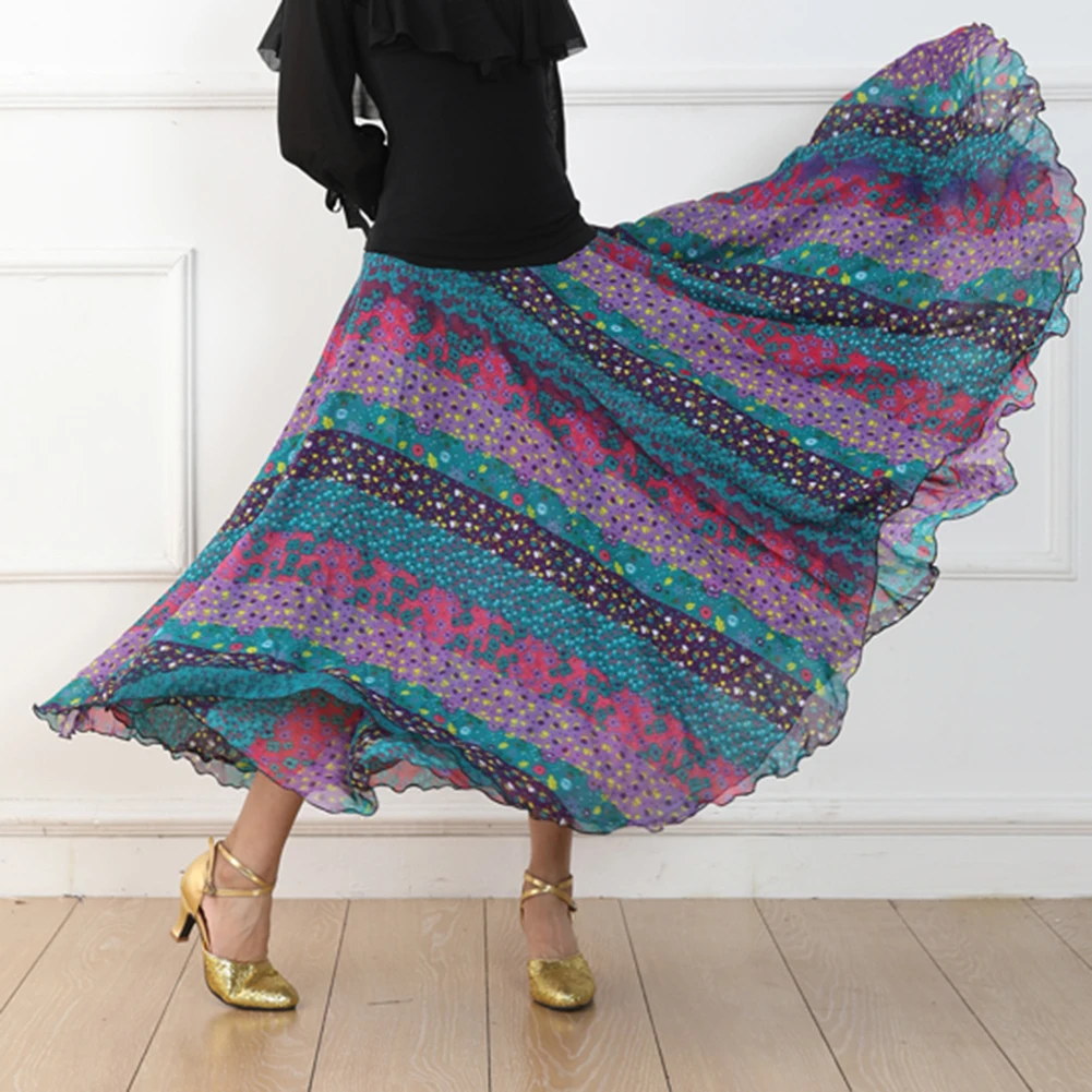 Feminino multicolorido mistura elegante fino ajuste elástico longo saia de dança de salão flamenco saia roupas de dança