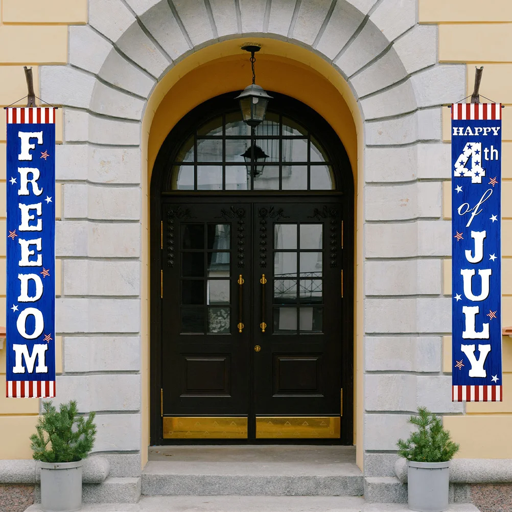 

1Pair Independence Day Decoration 4th of July Door Banner Polyester Clear Printing Special Door Window Tree Decor