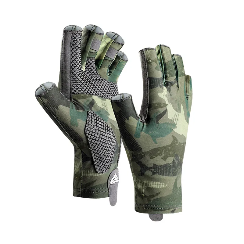 Guantes de pesca de seda de hielo para hombre, protección solar, exposición a los dedos, alta elasticidad, antideslizante, equitación, guantes de