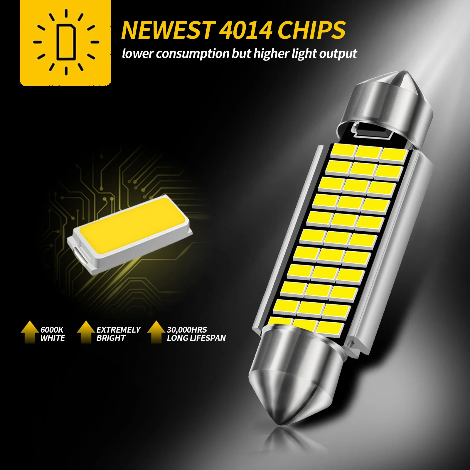 AILEO 2PCS C5W LED C10W Festoon Interior Light Bulbs 2000LM 6000K White 4014 SMD 12V Dome Reading Lamp 31mm 36mm 39mm 41mm