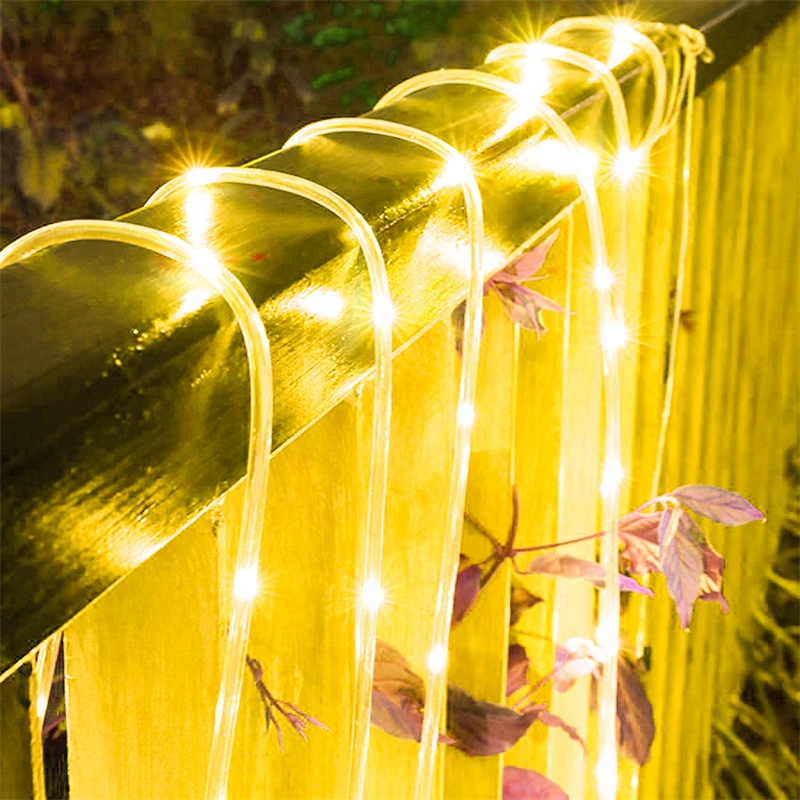 LED Festoon PVC Tube Rope String Light Christmas Garden Fence Wedding Party Balcony Decoration Garland Solar Outdoor Lights