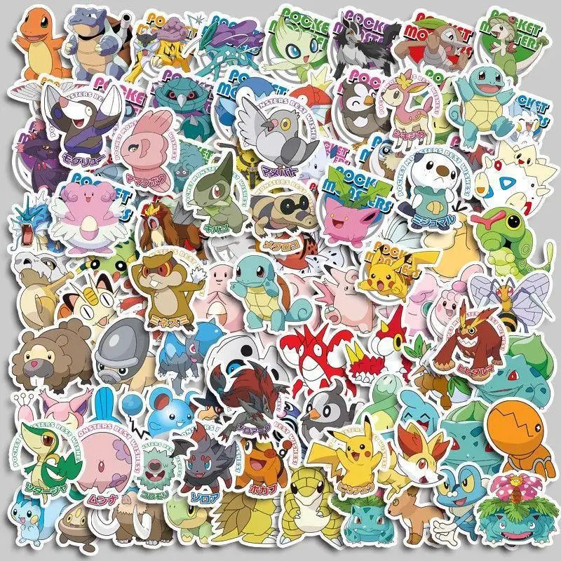 

200PCS Kawaii Pikachu Anime Pokemon Stickers for Laptop Suitcase Skateboard Guitar Phone Waterproof Sticker Girl Toys