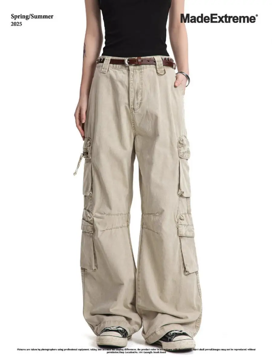 

Madeextreme Vintage American Sle Pleated Wide Leg Workwear Pants Men's Women's High Waist Zipper Fly Casual Trousers