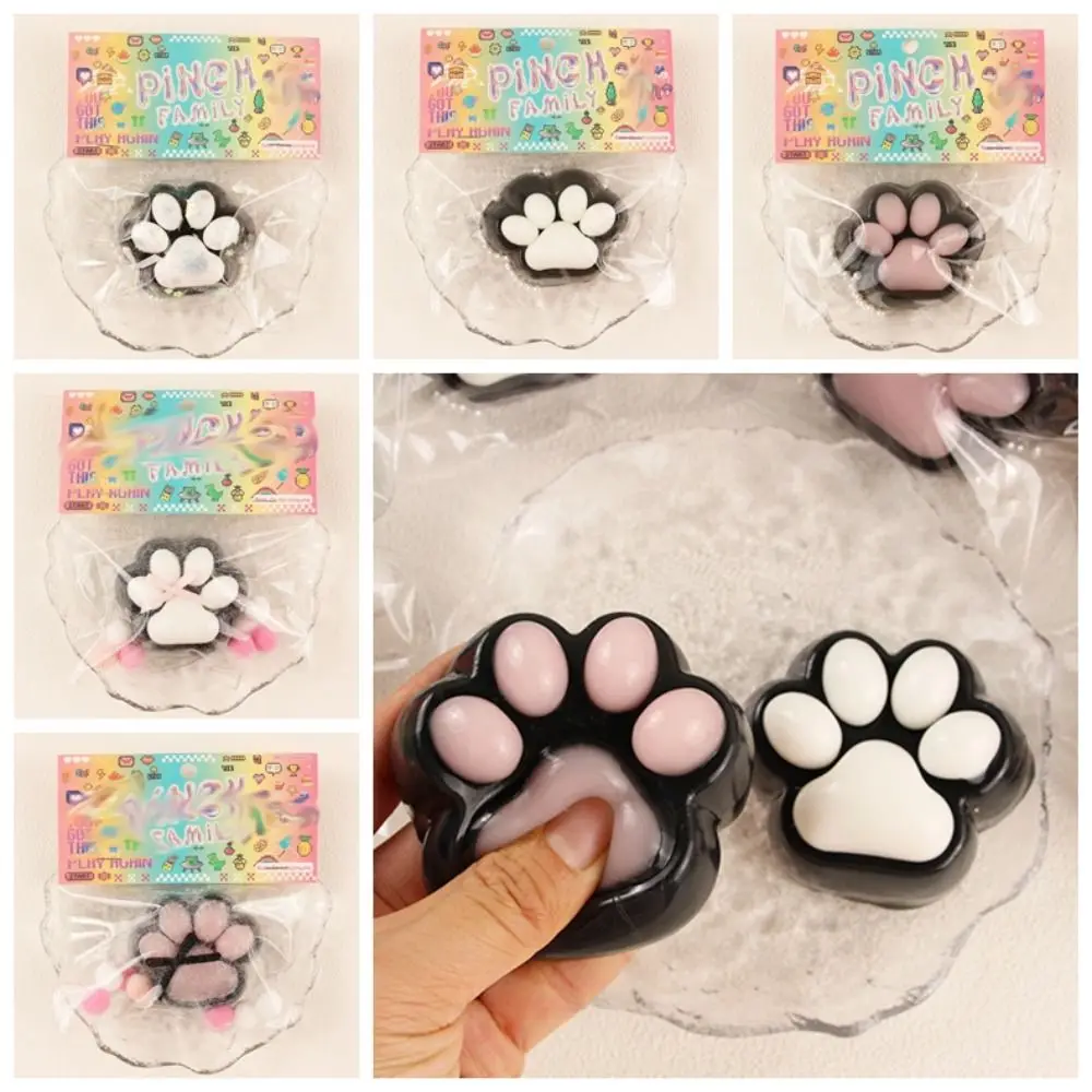 Plush Black Cat Paw Squeeze Toy Soft Silicone Sensory Toy Cartoon Fidget Toy 3D TPR Pinch Decompression Toy Funny Toys