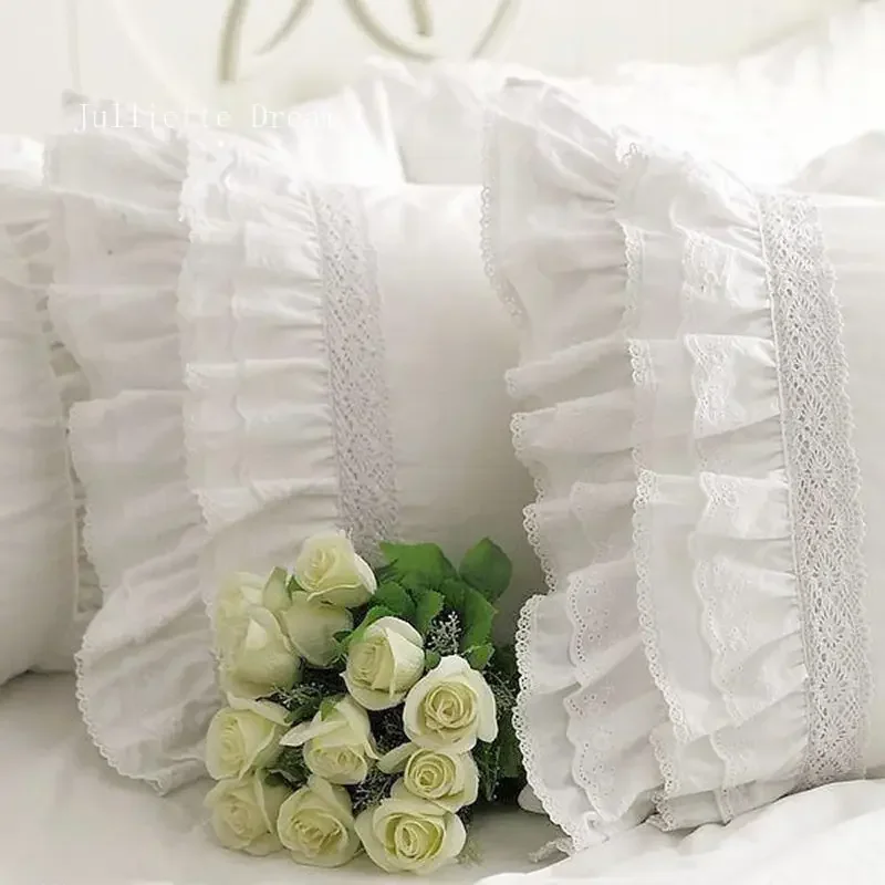 2 pieces Luxury heavy craft handmade pillow cover pillow case cake lace ruffle Satin cotton pillowcases wedding bedding pillow