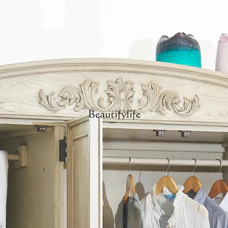 05-*American carved retro oak large wardrobe old bedroom overall wardrobe locker