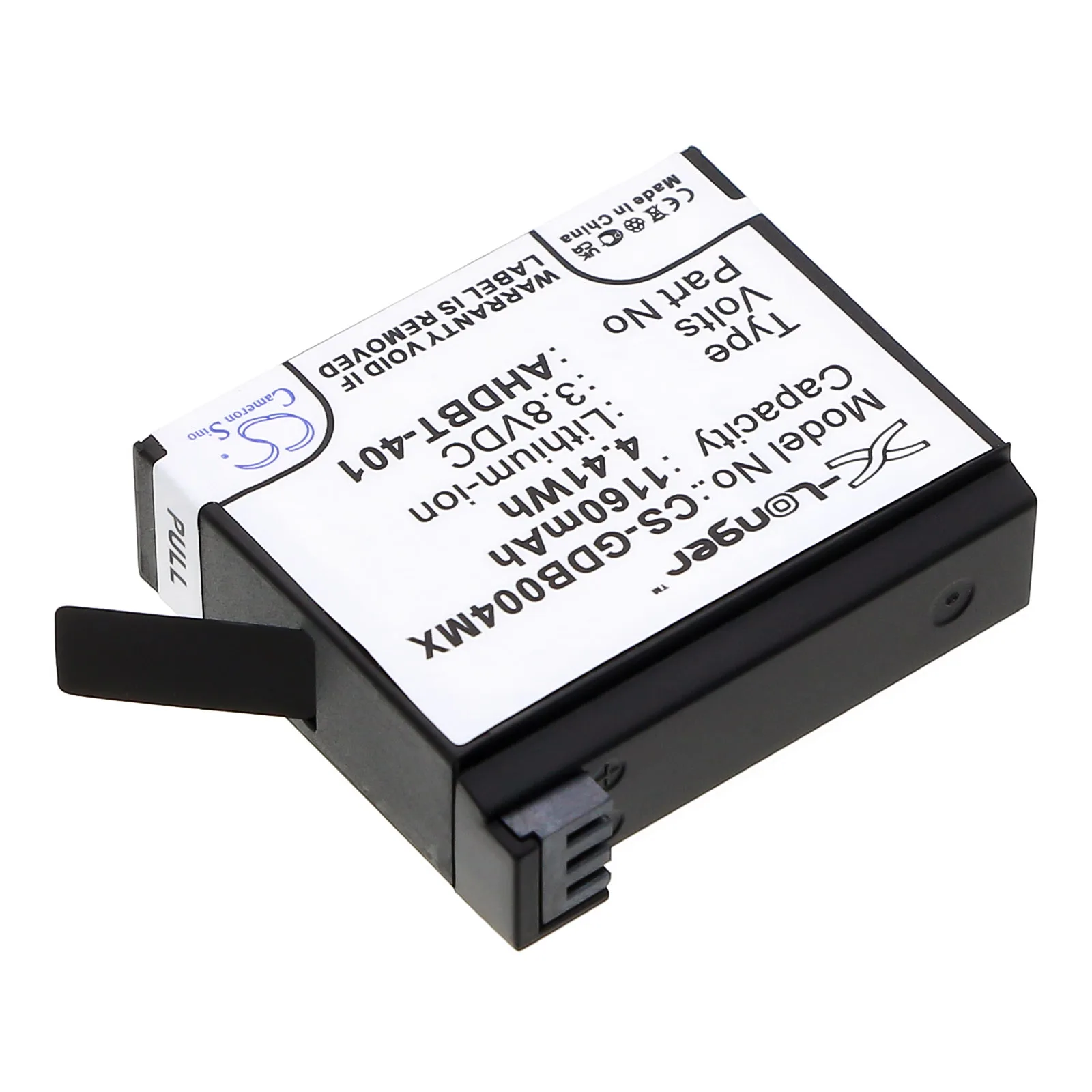 Battery for GoPro Hero 4,Hero 4 Silver,Hero 4 Black,Hero 4+ PN:AHDBT-401,335-06532-000 (950mAh / 1160mAh) 3.8V