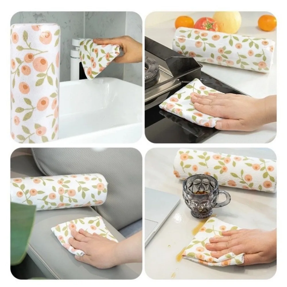 

20Pcs/Roll Kitchen Microfiber Towel Super Absorbent Thickened Cleaning Dishcloth Printed Non-stick Oil Cleaning Cloths