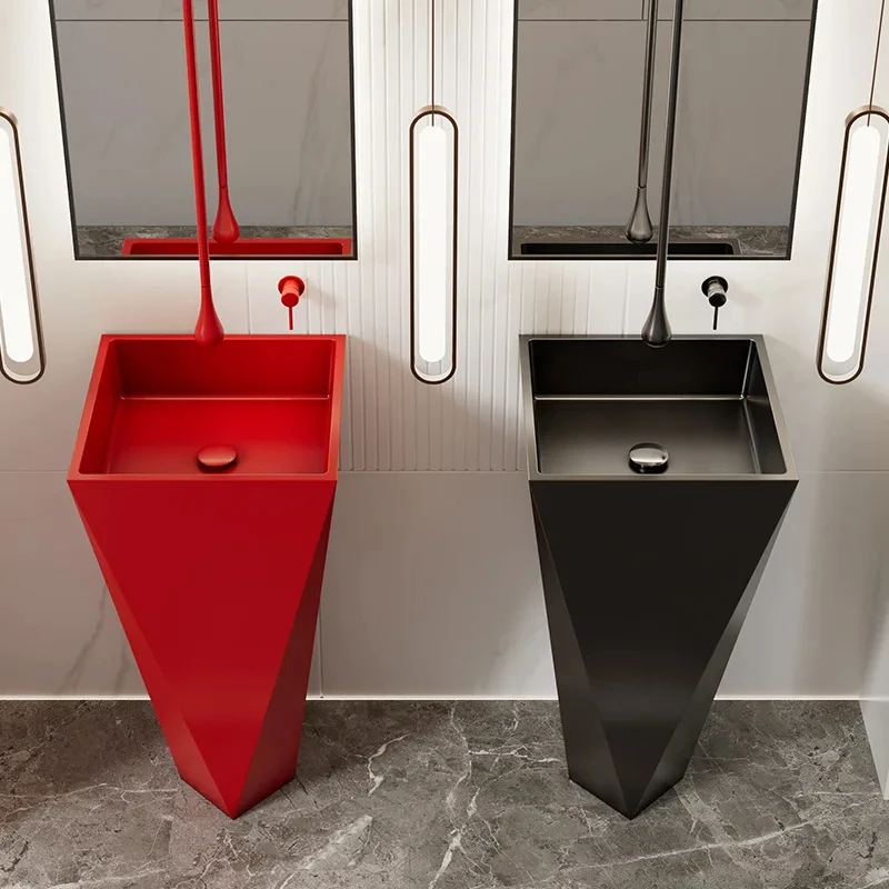 

Nordic black stainless steel column basin integrated floor standing washing diamond shaped gold washbasin YX820TB