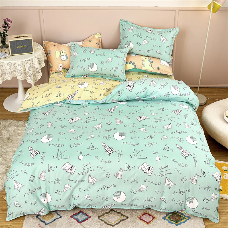 Math Equation Duvet Cover Full/Queen 3/4pcs Mathematical Theme Reversible Comforter Cover Educational Bedding Set for Kids Boys