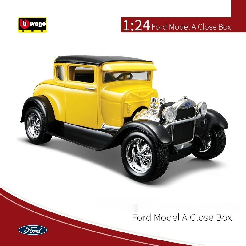 Bragago-Alloy Ford Model Collection, carro vintage, entusiasta do carro profissional, ornamento estático, presente do brinquedo, vermelho, amarelo, 1:24, 1929