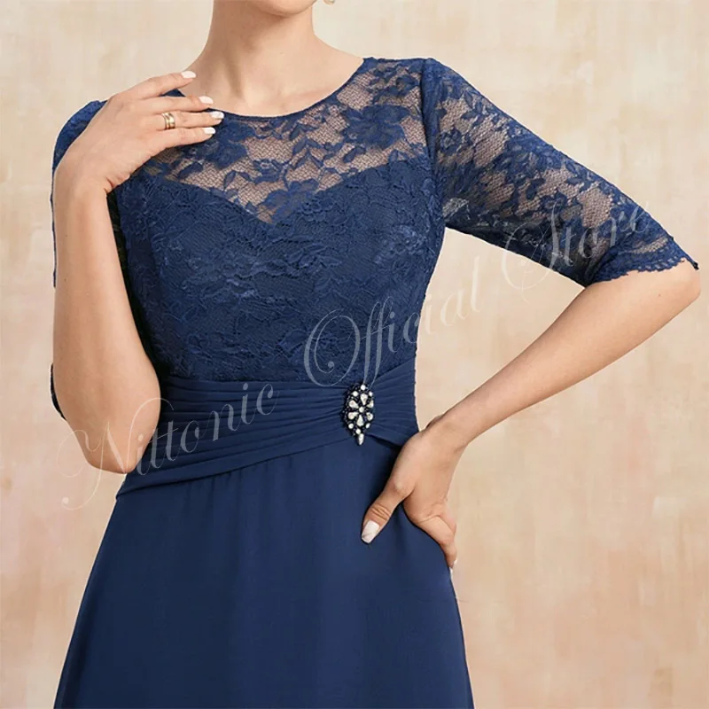 Elegant Mother of the Bride Dress Lace Appliques Tea-Length A-Line Long Wedding Guest Party for Women 2023 Formal Evening Gala