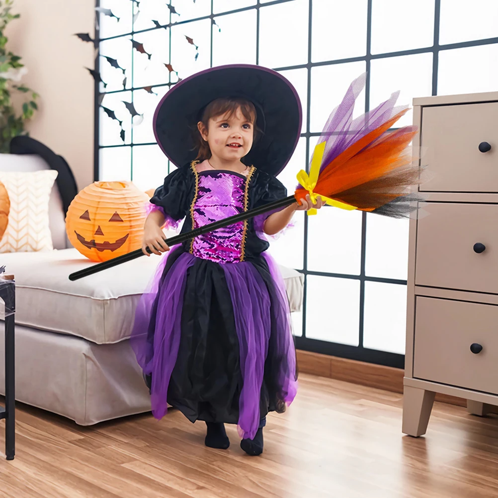 

Splicing Color Halloween Witch Broom Prop Lightweight Smooth Handle Children Cosplay Detachable Plastic Festive DIY