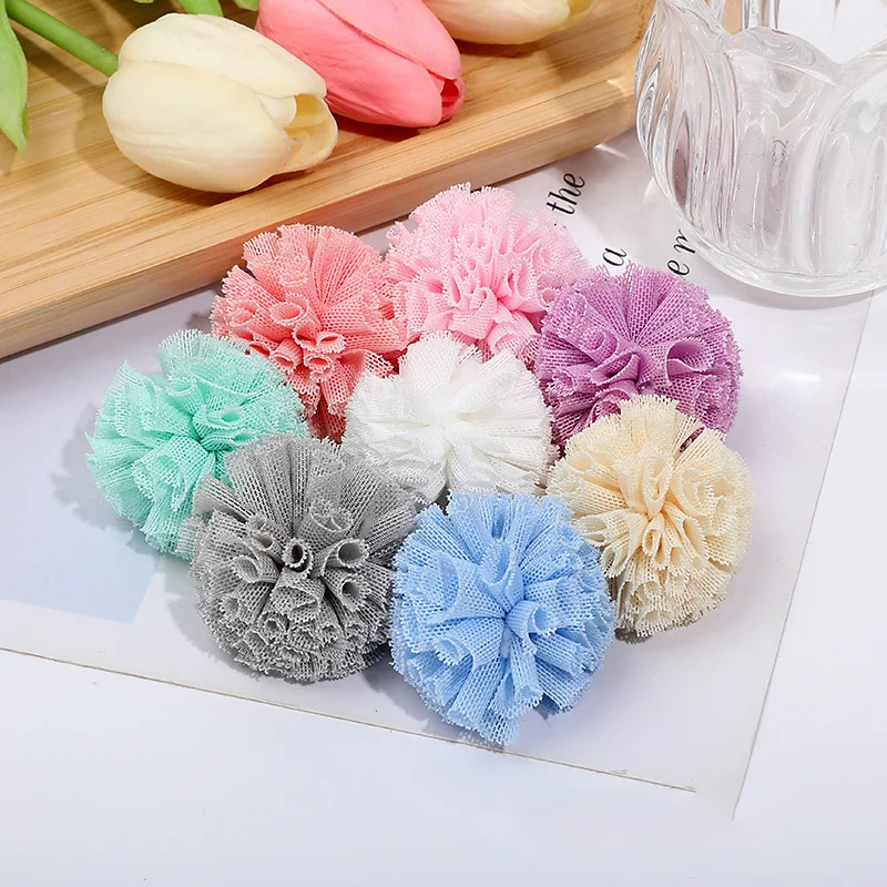 Pompom Korean Lace Ball 20mm Elastic Gauze Flower Ball Hair Clip Handmade Plush Net Pendant Jewelry Making Accessories 20/80pcs