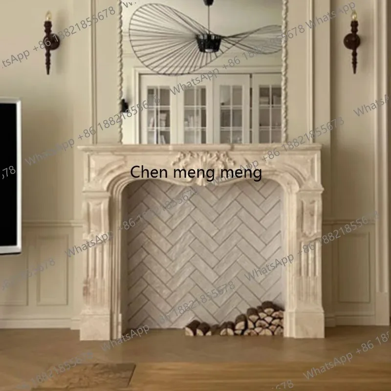 CC182 Marble French fireplace American modern retro silent wind natural travertine stone fireplace