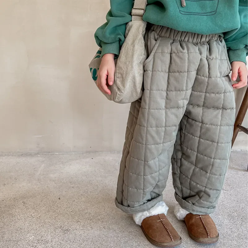 

New Winter Korean Style Children Thicken Warm Trousers Solid Color Children Casual Quilting Pants